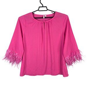 Womens Cato Pink Blouse Feather Trim Sleeves 100% Polyester Elegant Size 18/20